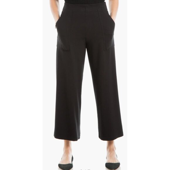 Max Studio Cropped Wide Leg Ponte Pull On Trousers Black S NWOT - Picture 1 of 8